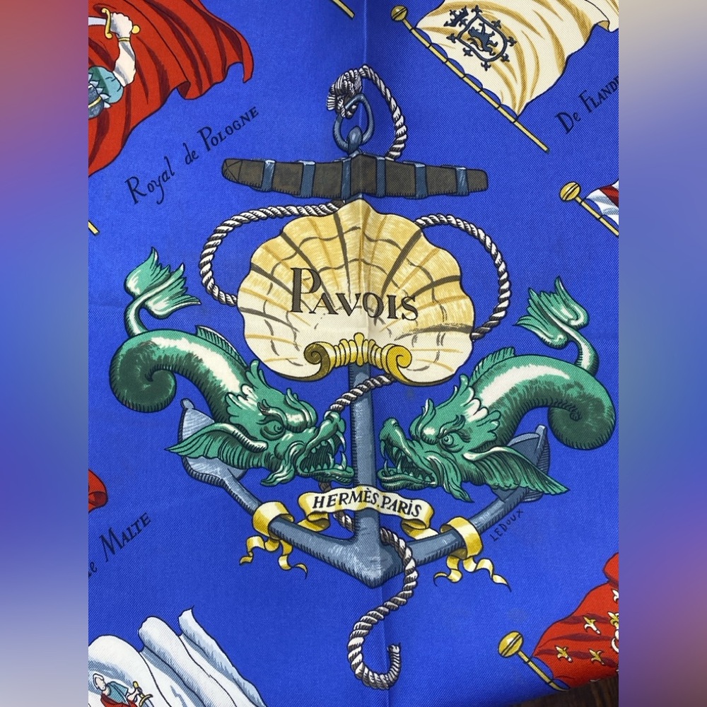 Hermes Vintage Silk Scarf Carre 90”Pavois”Blue - Picture 9 of 16